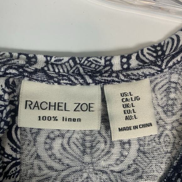 Rachel‎ Zoe Shirt Womens Large 100% Linen Button Back Cap Sleeve Blue White L - Picture 3 of 6